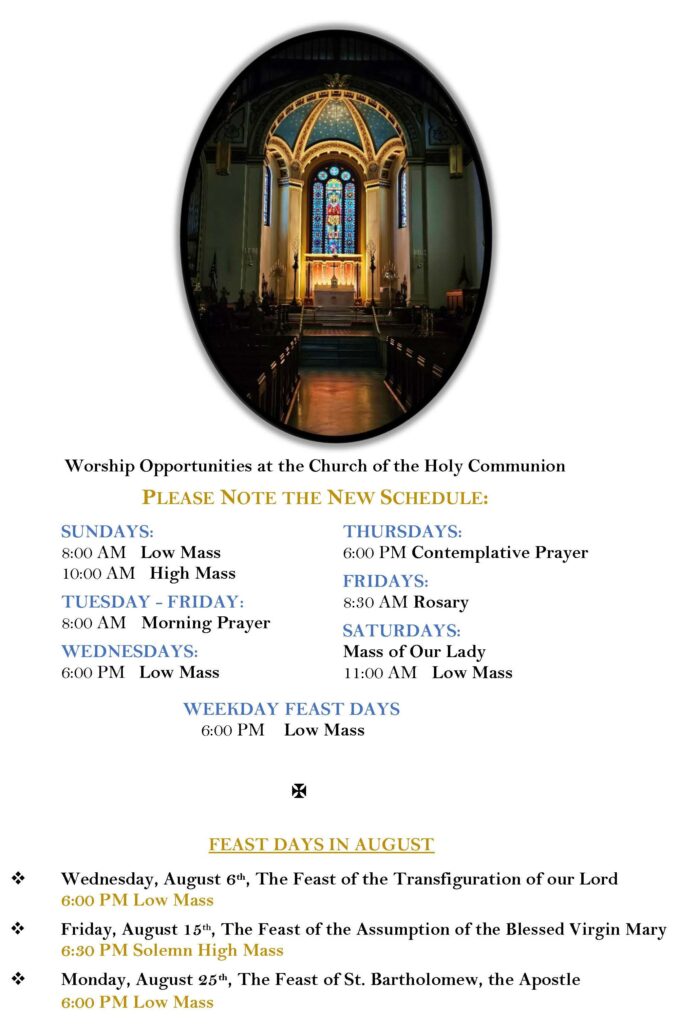 Worship Opportunities At The Church Of The Holy Communion